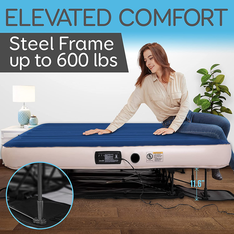 Ez-Bed Inflatable Air Mattress with Frame - Luxury Self Inflating Blow up Guest