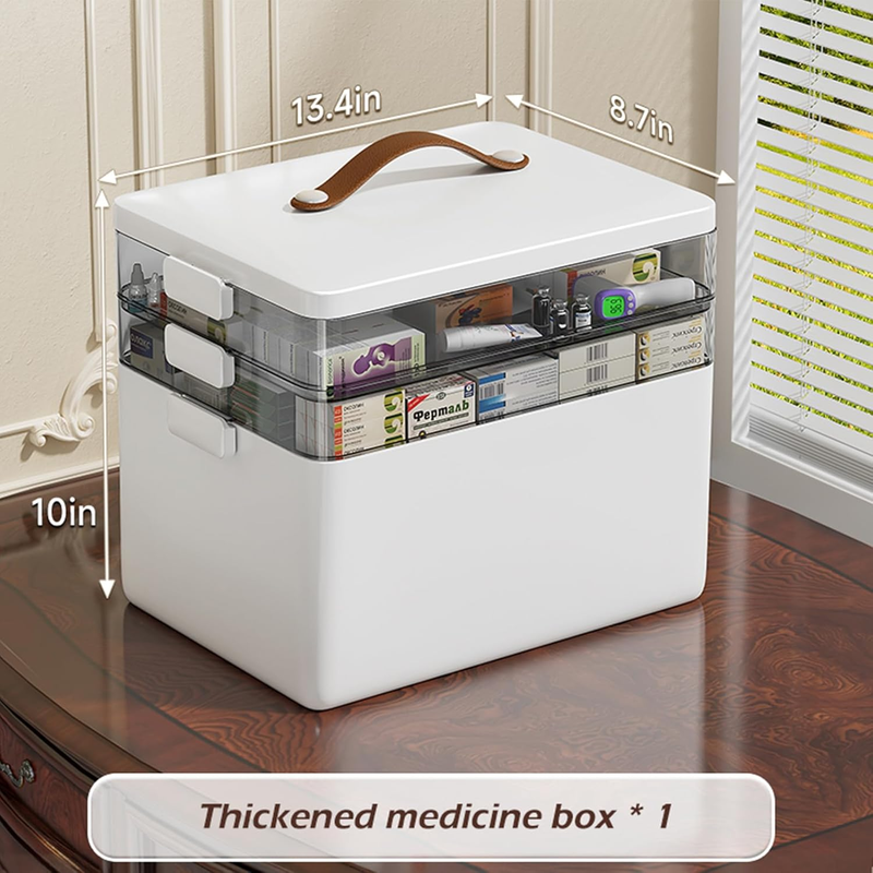 3-Tier Medicine Organizer - Portable Medicine Cabinet with Leather Handle, Empty