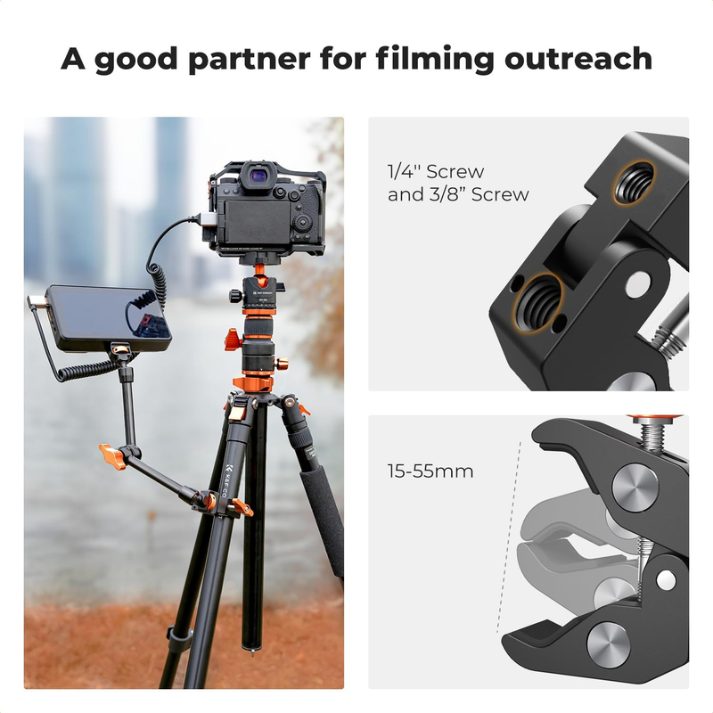 11" Magic Arm with Super Clamp, Camera Clamp with 1/4" 3/8" Thread Screw, Articu