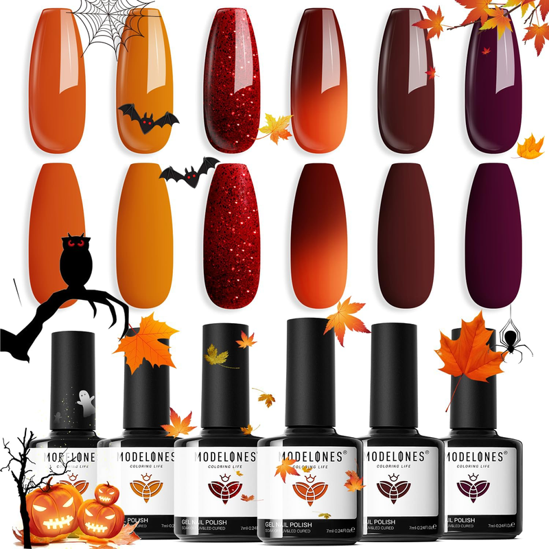 Gel Nail Polish Set 6 Colors Fall Halloween Gel Polish Kit Nail Art Salon Home