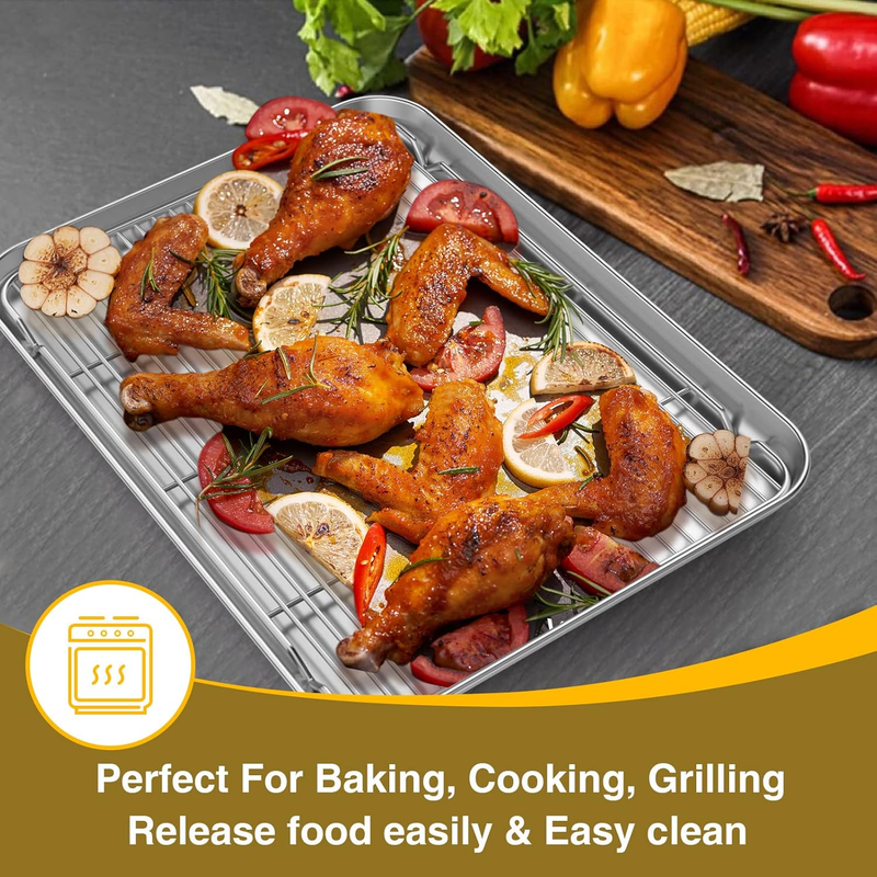 Baking Sheet with Rack Set (3 Pans + 3 Racks), Stainless Steel Baking Pan Cookie