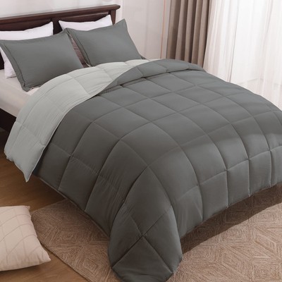 Basic Beyond Grey Comforter Set Queen - Lightweight Grey and Dark Gray Revers...