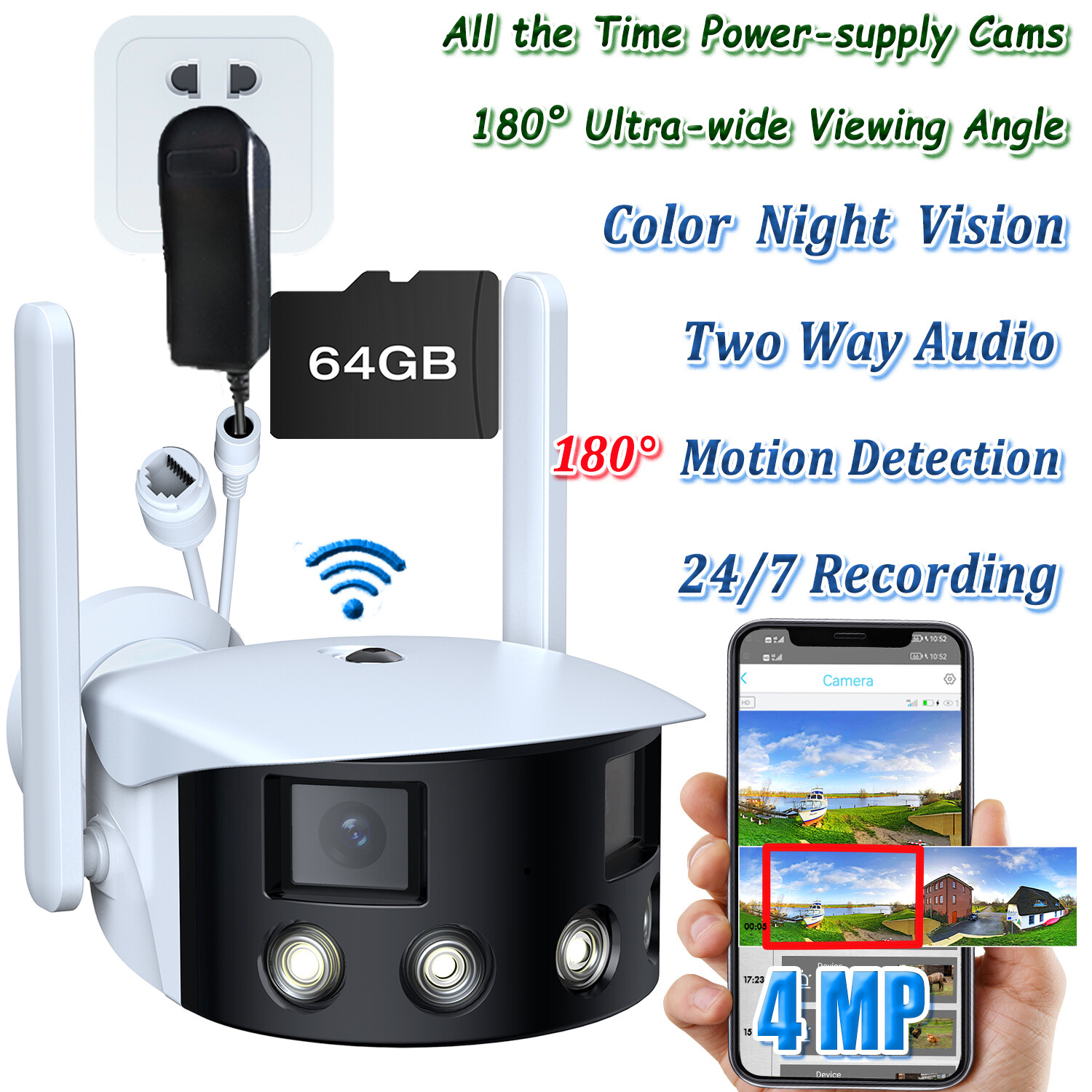 TOGUARD 2K Wireless Outdoor Security Camera Dual Lens 180° Ultra-Wide View