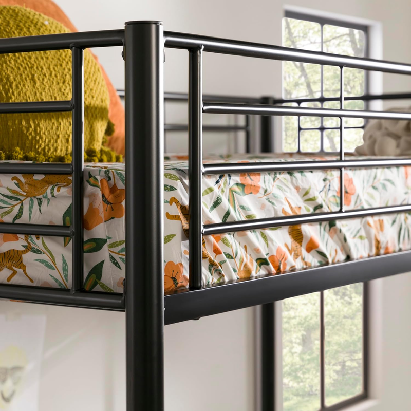 Walker Edison Timothee Urban Industrial Metal Twin over Loft Bunk Bed, Twin Size