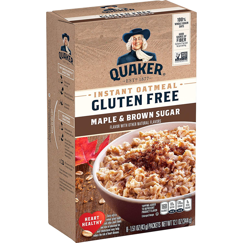 Quaker Instant Oatmeal Gluten Free  Maple & Brown Sugar, 1.51 Oz, 8 Packets