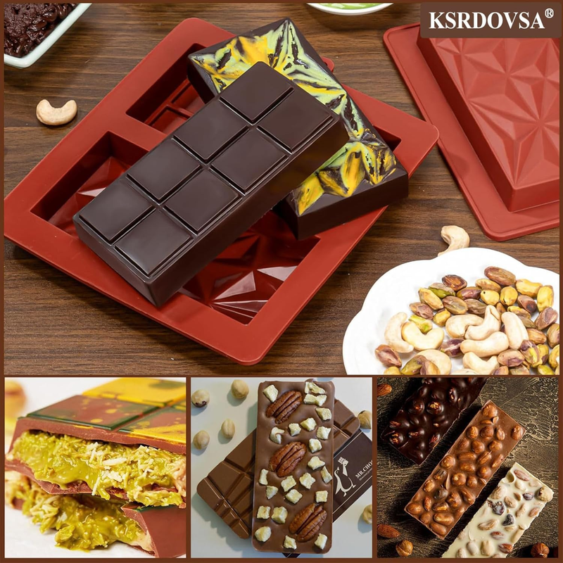 Chocolate Bar Mold, 2 Pcs Chocolate Molds Silicone, Non-Stick Chocolate Mold Dee