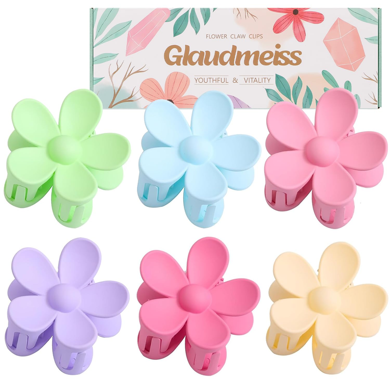 6PCS Flower Hair Clips, Matte Claw Clips for Women Girls, 3.15 Inches Long, Stro