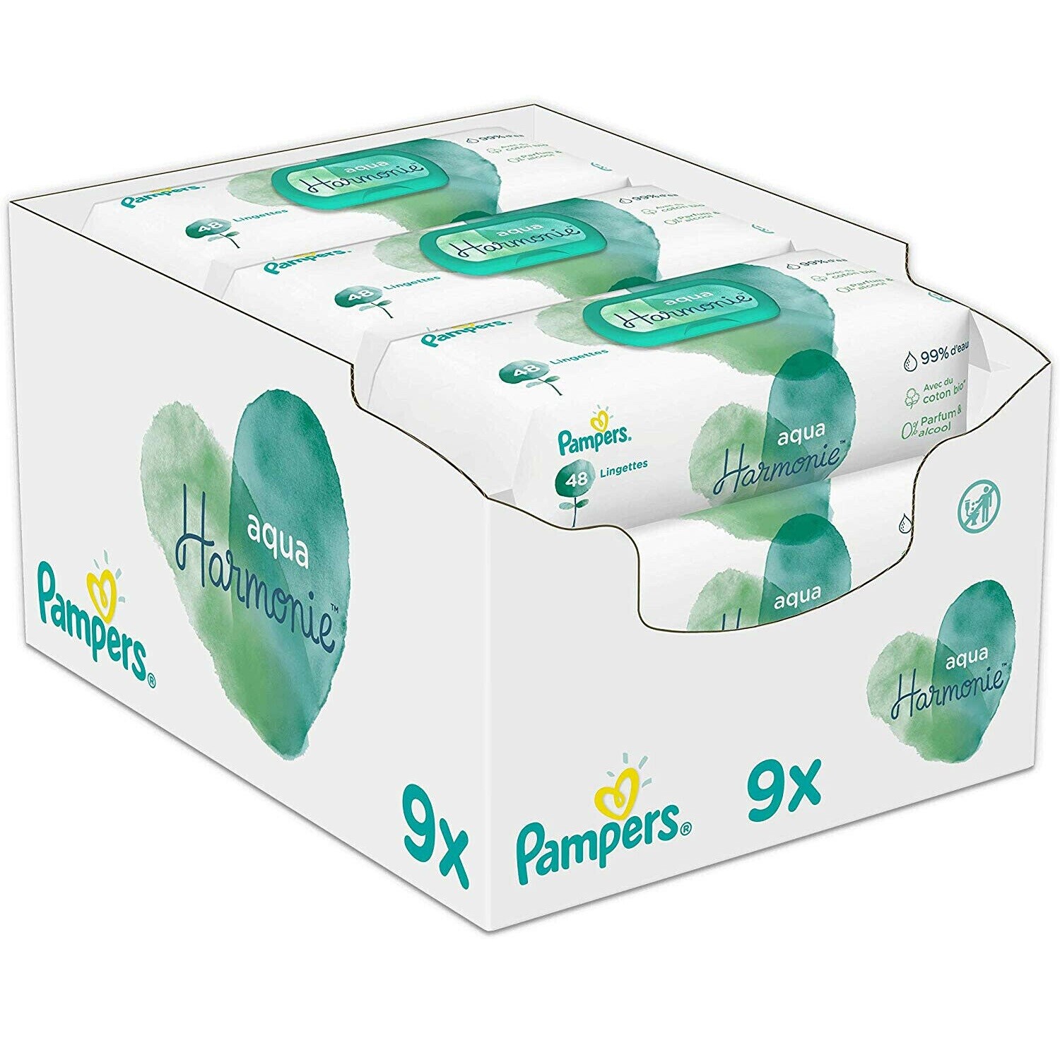 PAMPERS Feuchttücher Aqua Pure Baby Reinigung Pflege 432 Stk. (9 x 48)