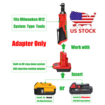 Adapter Upgrade for Milwaukee M12 Tool To for Milwaukee M18 / DeWalt 20v Battery