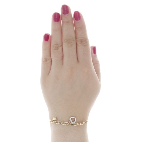 Pre-owned Jfl Diamonds & Timepieces 14k Two Tone Gold Rolo Link Dolphin Heart Sun Anchor Charm 5mm Bracelet 7.50"