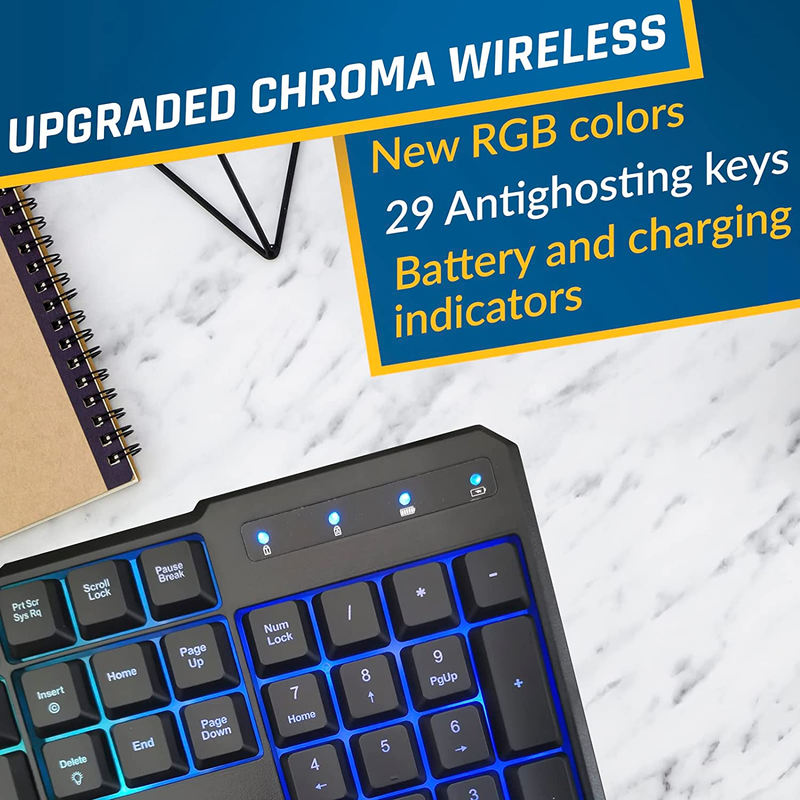 Wireless Gaming Keyboard and Mouse Combo Responsive Durable Ergonomic Backlit