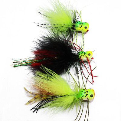 6 pcs/lot UV Surface Seaducer Frog Foam Head Popper Bass Fly Fishing Flies Lures