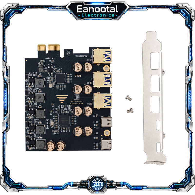 5 Port PCIe USB Expansion Card 3 USB-A 2 USB-C USB 3.2 Gen 1 5Gbps SATA 4-Pin No