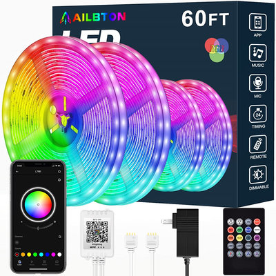 AILBTON Led Strip Lights 60ft Led Light Strip Music Sync Color Changing RGB Led