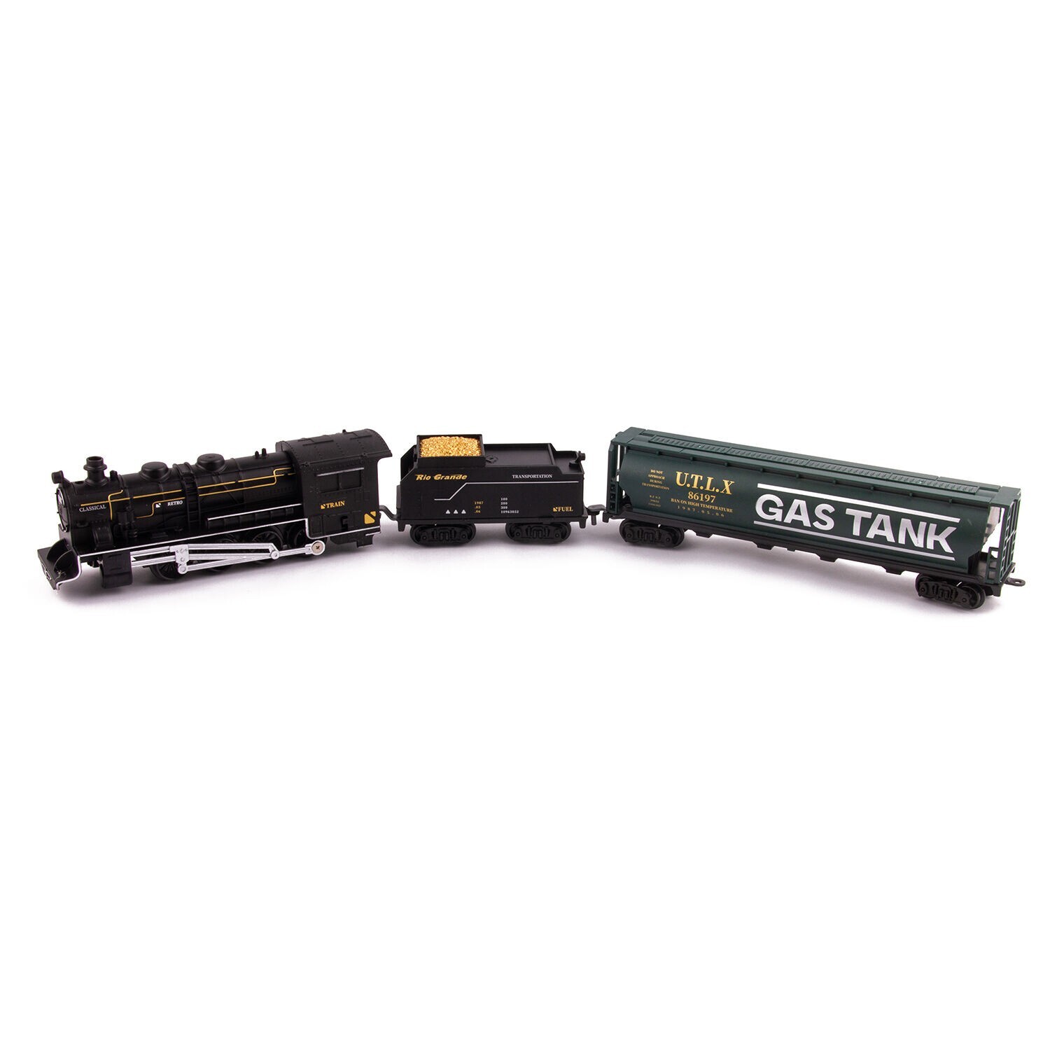 Retro Railroad Train Set with Sound Light Steam Train Locomotive Gas Tank Round