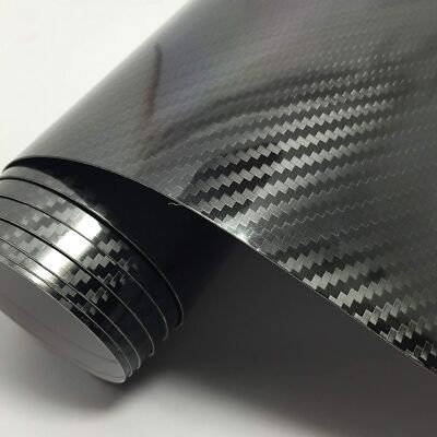 High Glossy 5D Carbon Fiber Vinyl Black Film Car Wrap DIY Decals 12''X60''