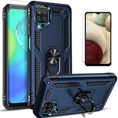 For Samsung Galaxy A12 Case Phone Cover Ring Kickstand +Tempered Glass Protector