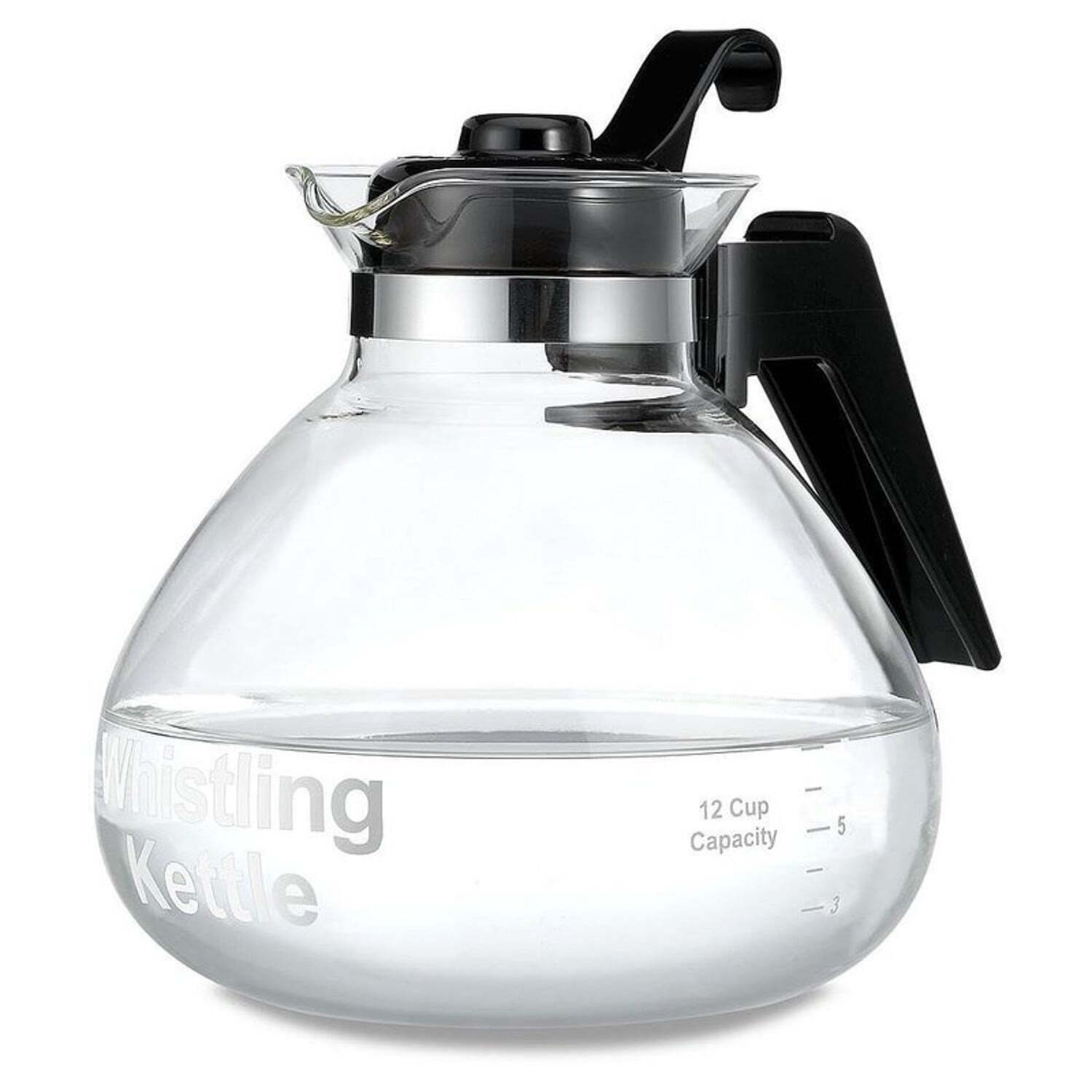 Glass 12 Cup Stove Top Whistling Tea Kettle