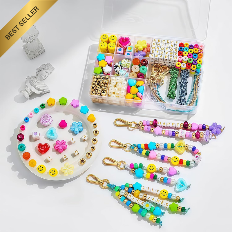 Pack of 421 Pony Beads for Bracelets Key Chains, Acrylic Heart Star Flower Alpha