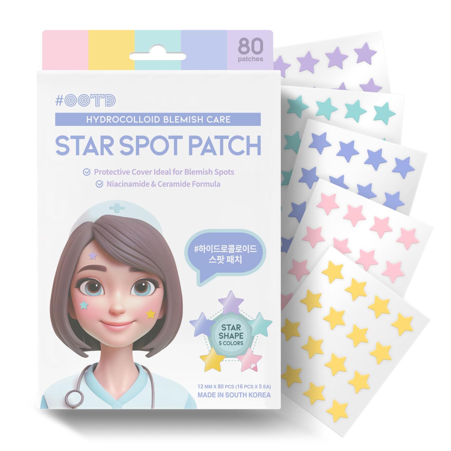 [ OOTD ] Пластырь от прыщей Star Spot для лица 12мм X 80шт (16шт x 5ea)