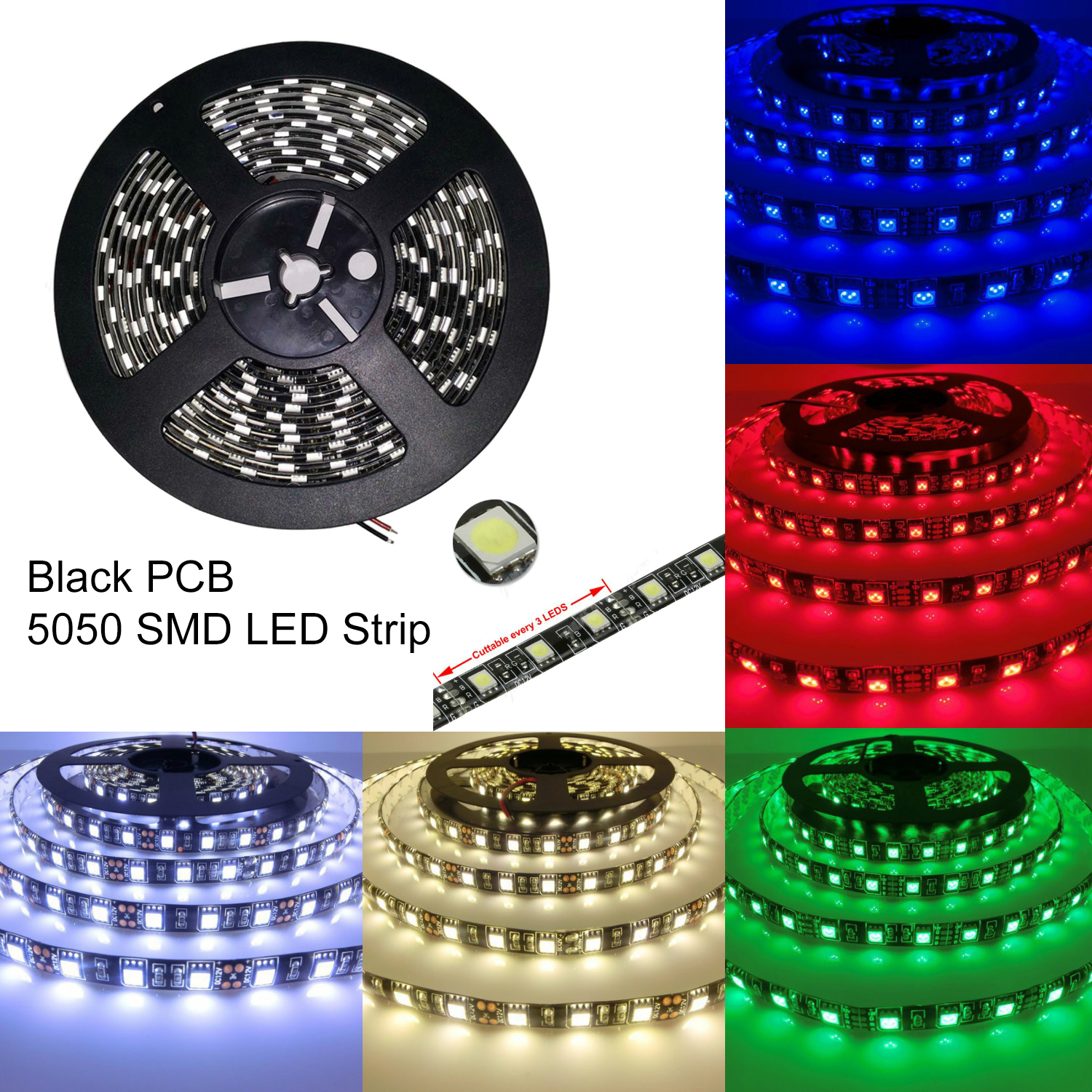 Black PCB 16 4ft 5M 5050 SMD 300 Waterproof LED Flexible Strip