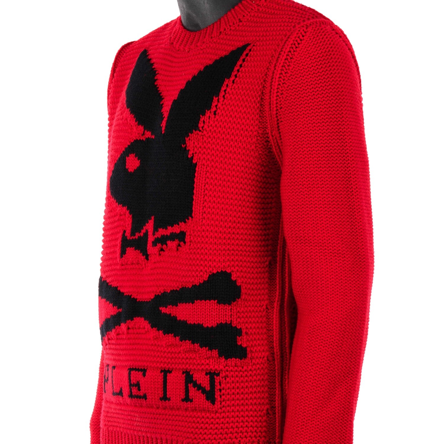 Pre-owned Philipp Plein X Playboy Bunny Logo Printed Wool Sweater Red Black 08392