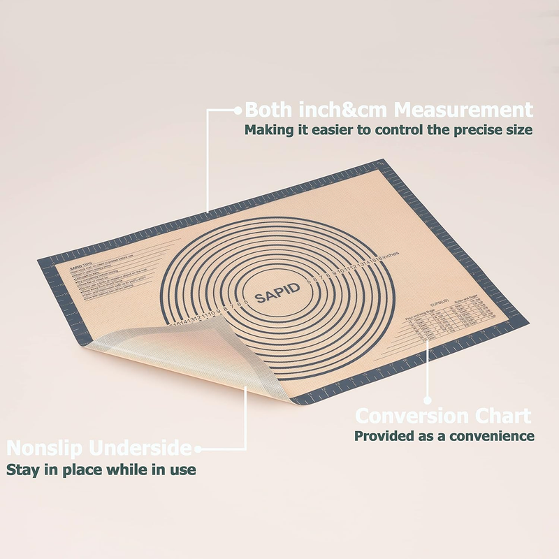 Extra Thick Silicone Pastry Mat Non-slip with Measurements for Non-stick Silicon