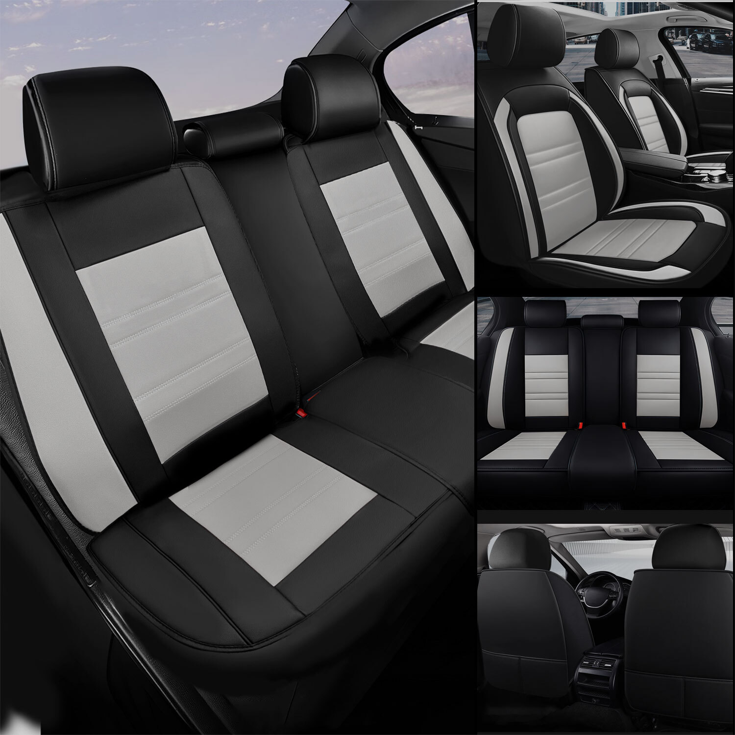 For Toyota RAV4 Full Set Leather Car Seat Cover 5-Seat Front Rear Protector Gray