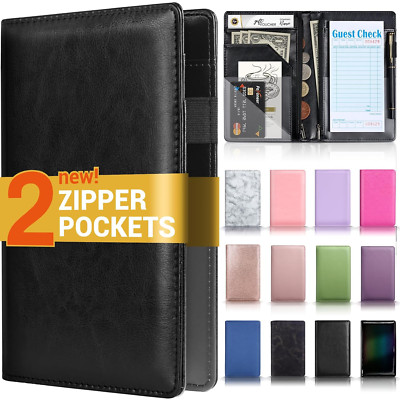 Server Book with 2 Zipper Pockets Leather Server Books for Waitress
