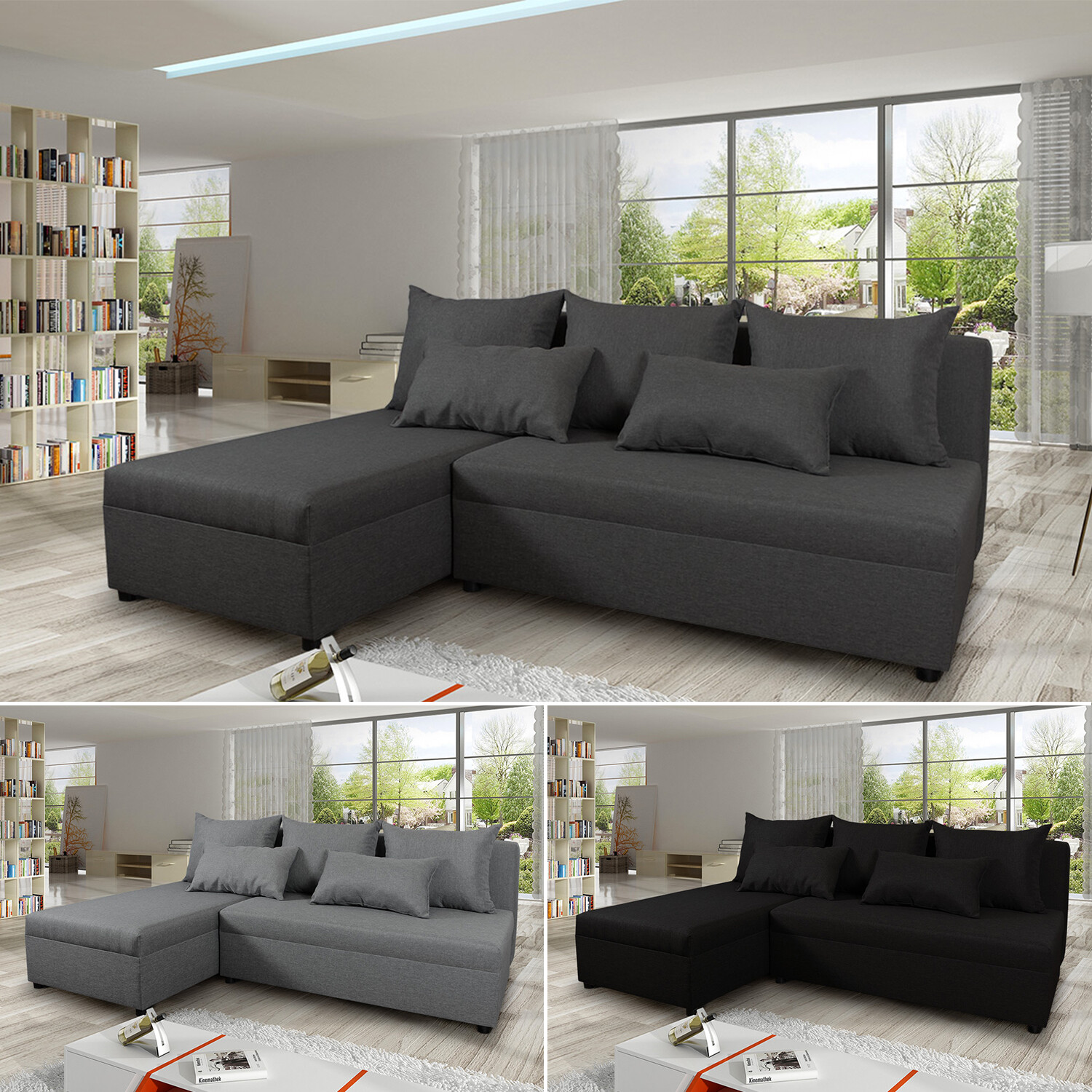 Ecksofa Pono mit Schlaffunktion - Couchgarnitur, Eckcouch, L-Form Couch