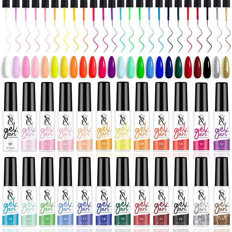 SXC Cosmetics Gel Liner Nail Art Set of 24 Colors Series Gel Art Paint Polish fo