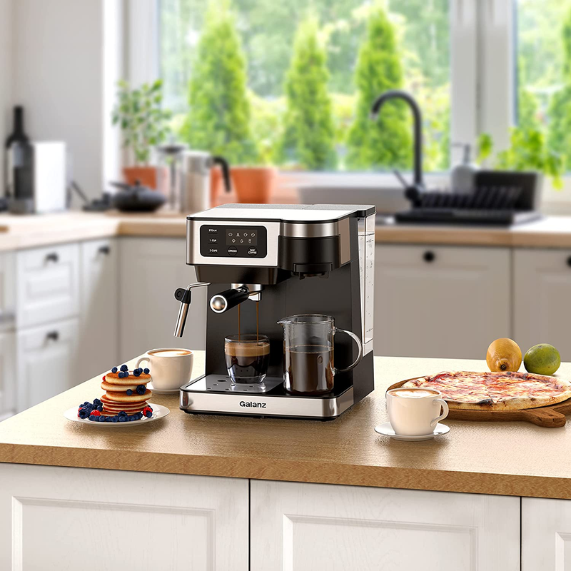 2-In-1 Pump Espresso Machine & Single Serve Coffee Maker with Milk Frother, Latt