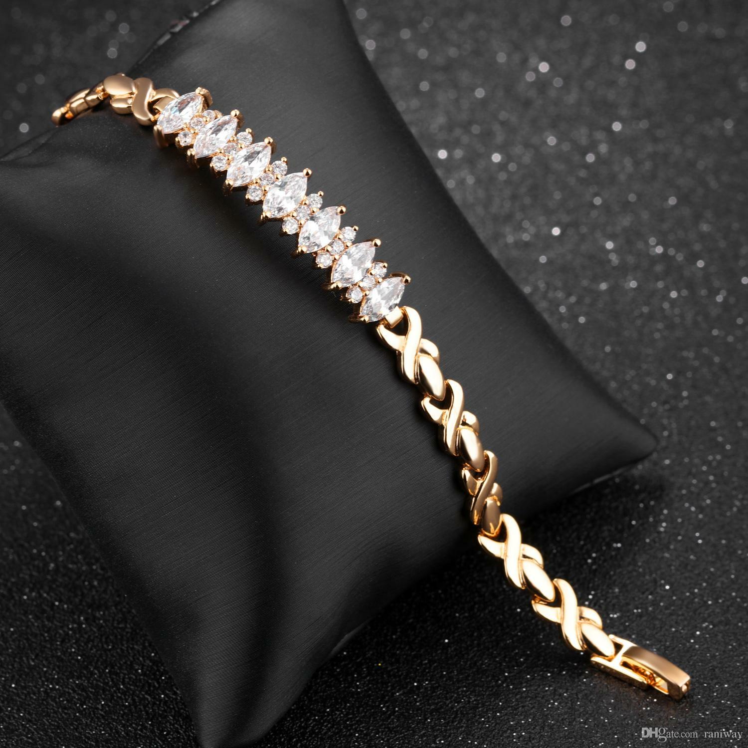 Pre-owned Online0369 Yellow Gold Plated Women Designer Link Bracelet In 3.89 Ct Cubic Zirconia In White