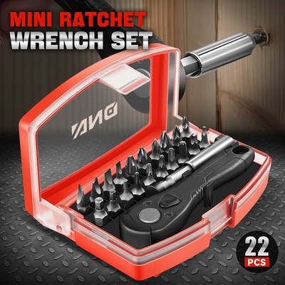 [22шт] Набор мини-гаечных ключей с храповым механизмом, быстроразъемным удлинителем 60 мм и CRV-насадками