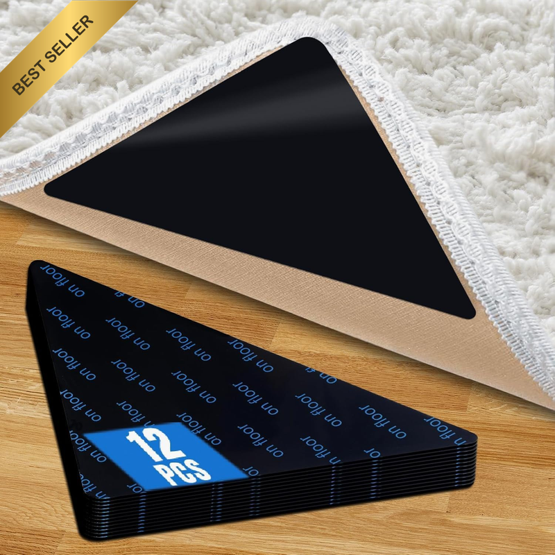 12 Pcs Triangle Rug Gripper Tape, Non Slip Washable Rug Underlay and Carpet Tape