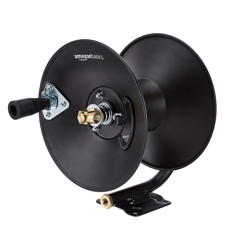 Manual Hose Reel - Fits 3/8-Inch by 50-Feet Air Hoses (Not Included), Black