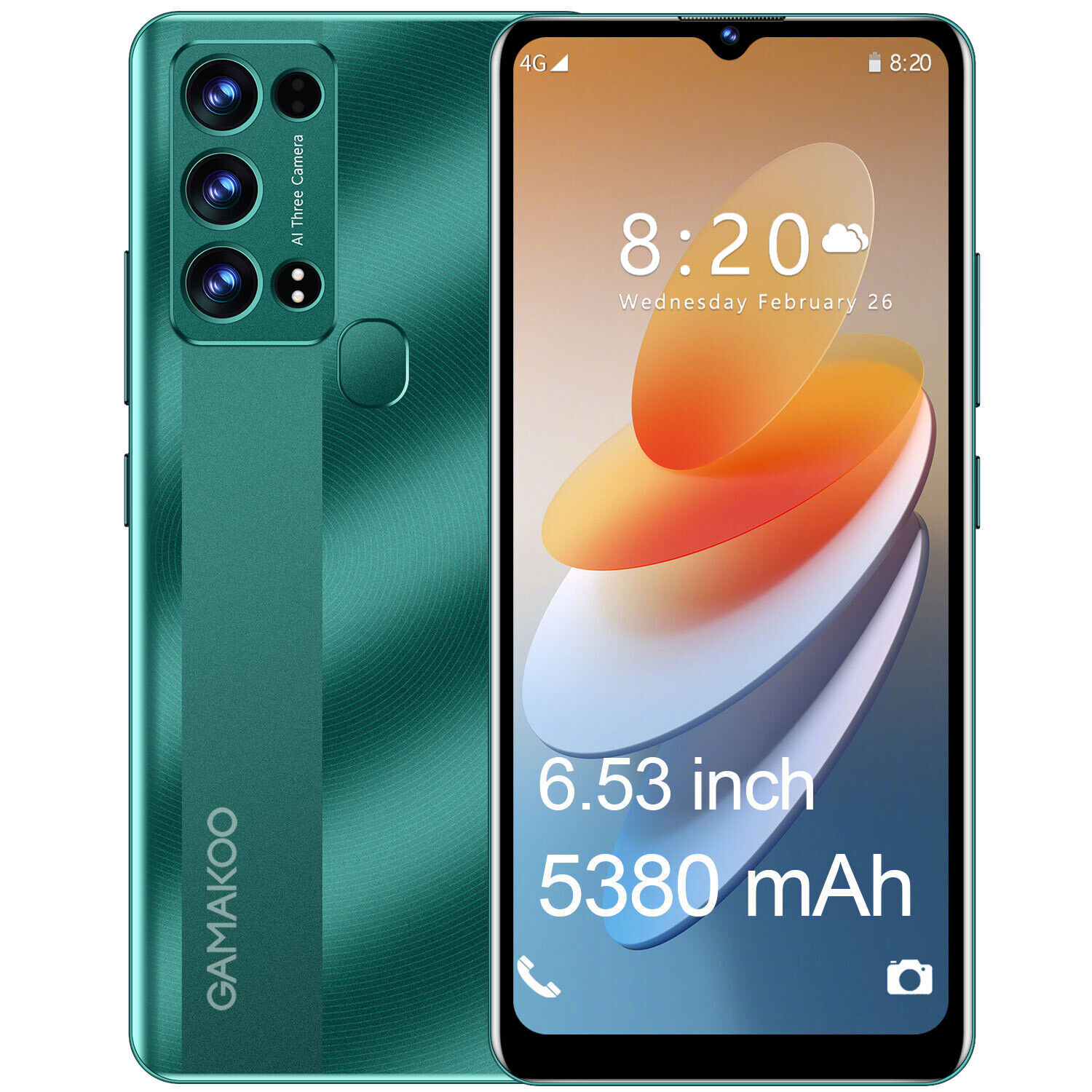 Unlocked Smartphone Dual Sim 4+128GB GAMAKOO K50 4G Android CellPhone 5380mAh