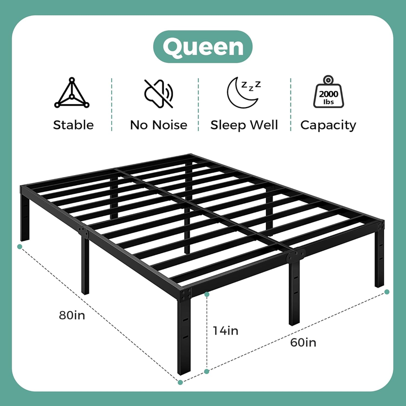 Queen Bed Frame, 14 Inch Queen Size Bed Frame with Underbed Storage, Heavy Duty