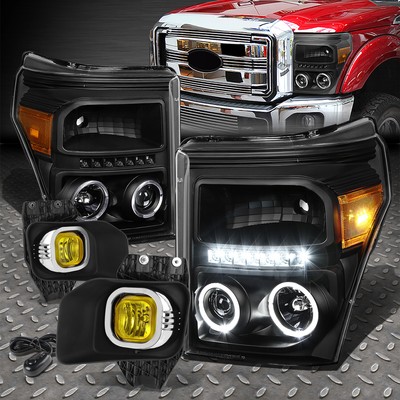 [LED DRL] ДЛЯ ПРОЕКТОРНЫХ ФАР 11-16 F250 F350 +ЖЕЛТЫЕ ПРОТИВОТУМАННЫЕ ФАРЫ +РАМКА + ВЫКЛЮЧАТЕЛЬ