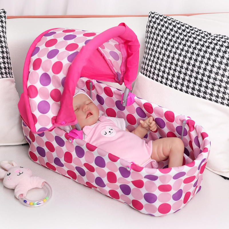BABESIDE Baby Doll Crib for 12-18 Inch Dolls Pink Baby Doll Bed Bassinet Play Se