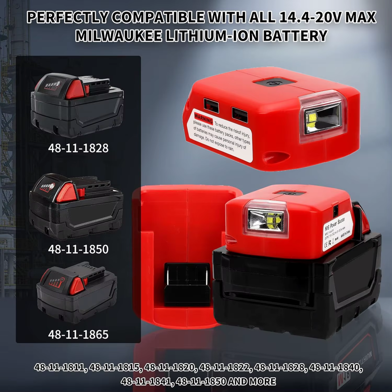 USB Charger Adapter Converter for Milwaukee M18 Lithium Battery LED Work Light w