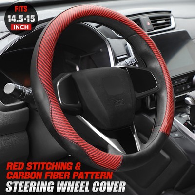 Красная прострочка и чехол для рулевого колеса из синтетической кожи в стиле углеродного волокна 14.5-15