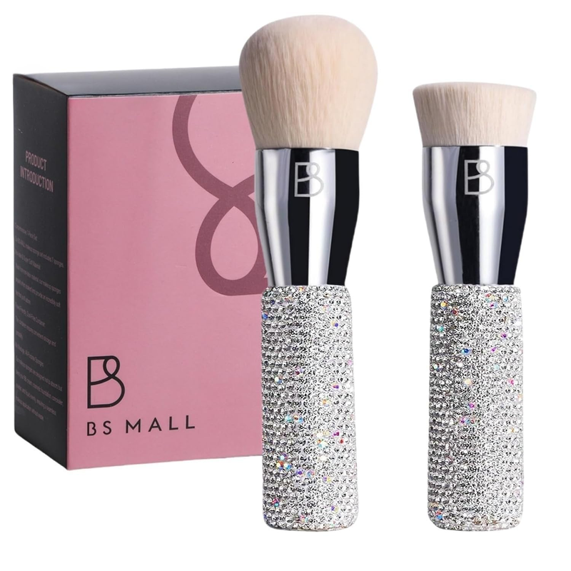 Diamond Makeup Brush Set Foundation Powder Brush Silver 2 Pcs Set