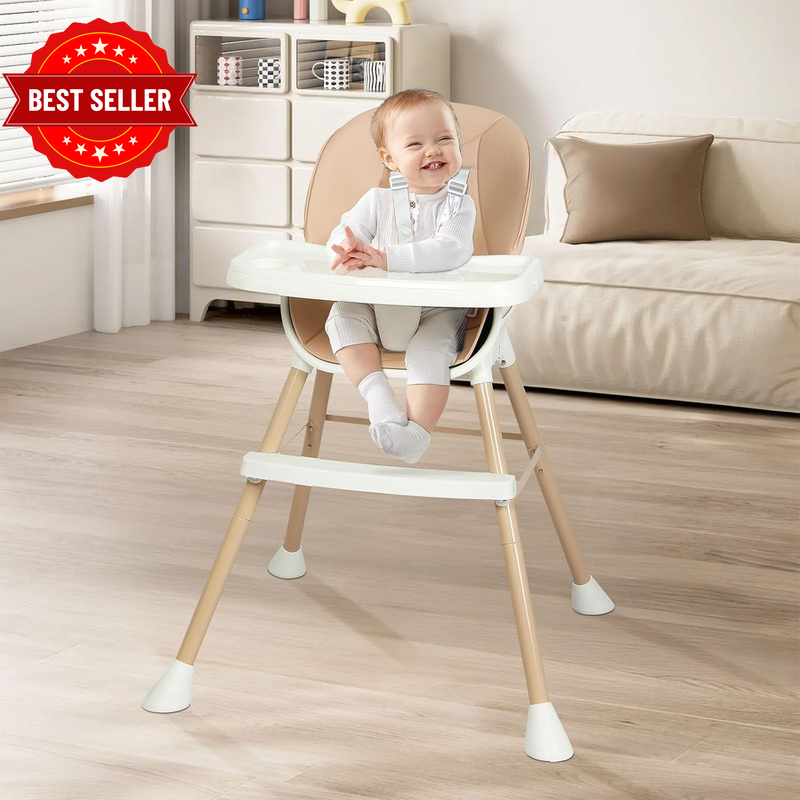 Baby High Chair 6-In-1 Convertible Toddler Seat with Double Trays