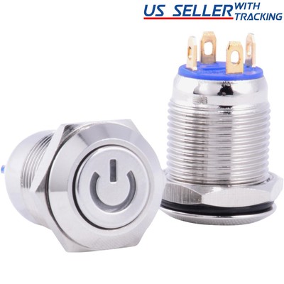 12mm Silver Stainless Steel Momentary Blue Power LED Push Button Switch