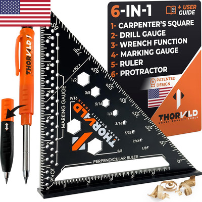 6-In-1 Carpenter Square 7 Inch (1/16'' Precision) T Square Multi-Purpos