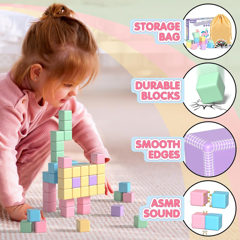 32PCS Magnetic Blocks Cubes, Montessori STEM Toys for Kids Age...