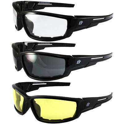 3 Birdz Swoop Padded Riding Sunglasses Black Frames Clear Smoke & Yellow Lenses