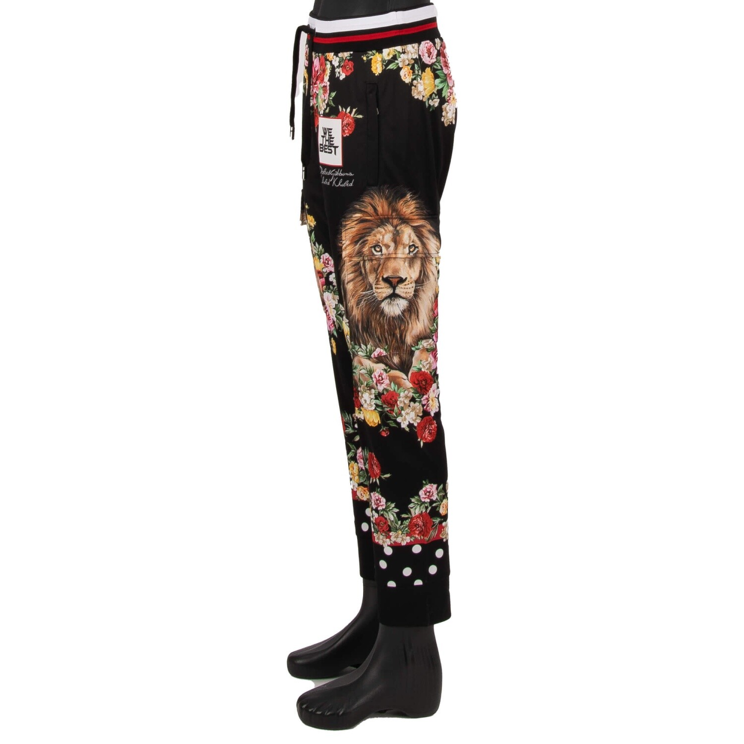 Pre-owned Dolce & Gabbana X Dj Khaled Lion Flowers Printed Jogger Trousers Black Red 11364