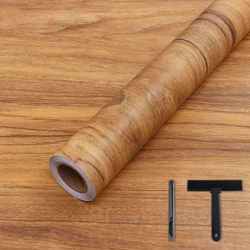 COSNIGHT Wood Grain Contact Paper with Tools, Peel and Stick Wallpaper
